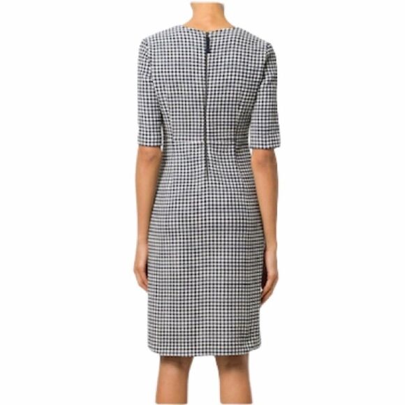 LUISA CERANO Checked Fitted Gingham Dress V-Neck Knee Length Black White 14 - Picture 4 of 13